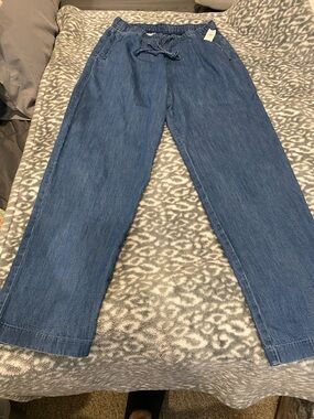 Old Navy Women's Straight Leg Drawstring Denim Pants - Blue brand new with tag
